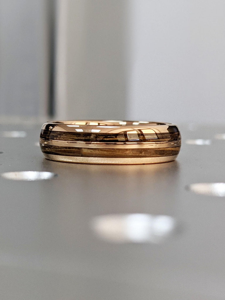 Natural Wood Koa Ring, Rose Gold Tungsten Ring, Hawaiian Wood Ring, Polished Dome Ring, Wood Engagement Ring, Wedding Ring, Ring for Men