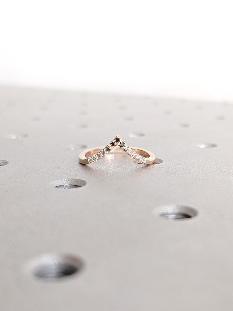 V Shaped Wedding Band, Rose Gold Stacking Ring, Reverse Ombre Diamond Ring
