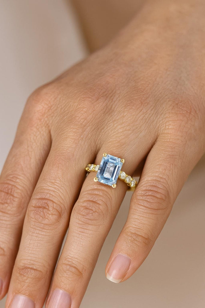 Blue Gemstone Ring, Birthstone Ring, Vintage Lab Aquamarine Jewelry