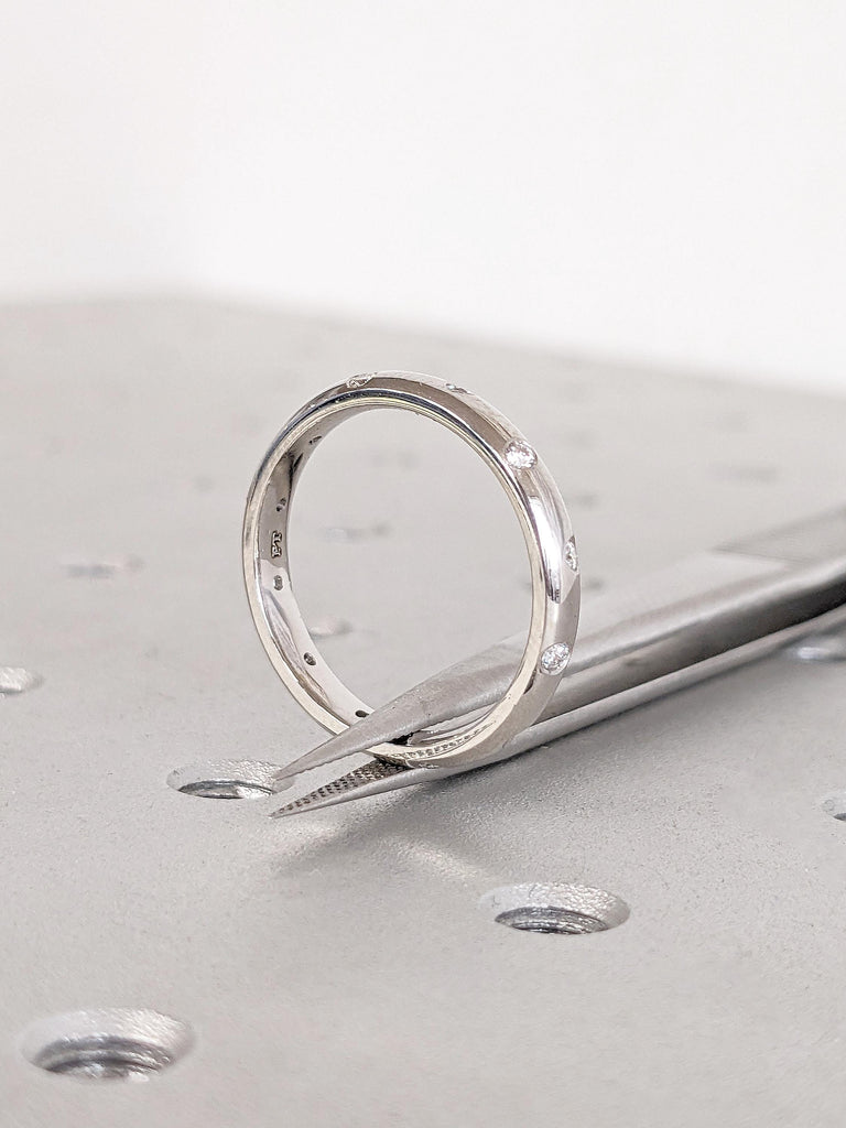 Diamond Engagement Ring, Platinum Zig Zag 3mm Wedding Band, Unisex Comfort Fit Everyday Ring