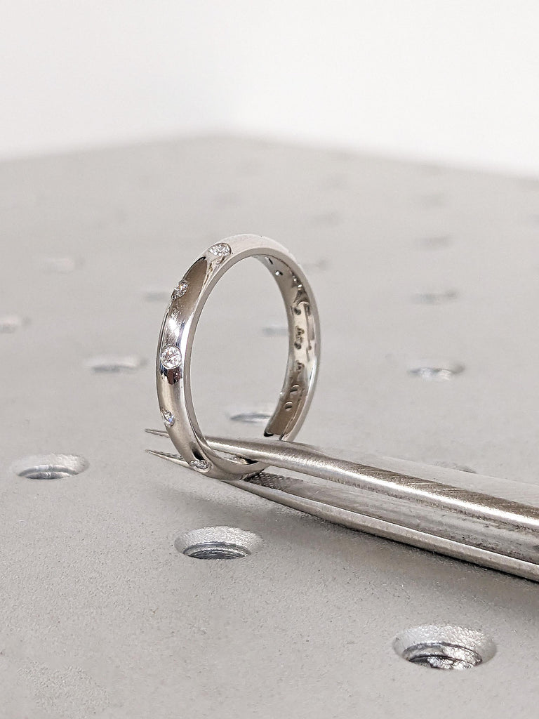 Diamond Engagement Ring, Platinum Zig Zag 3mm Wedding Band, Unisex Comfort Fit Everyday Ring