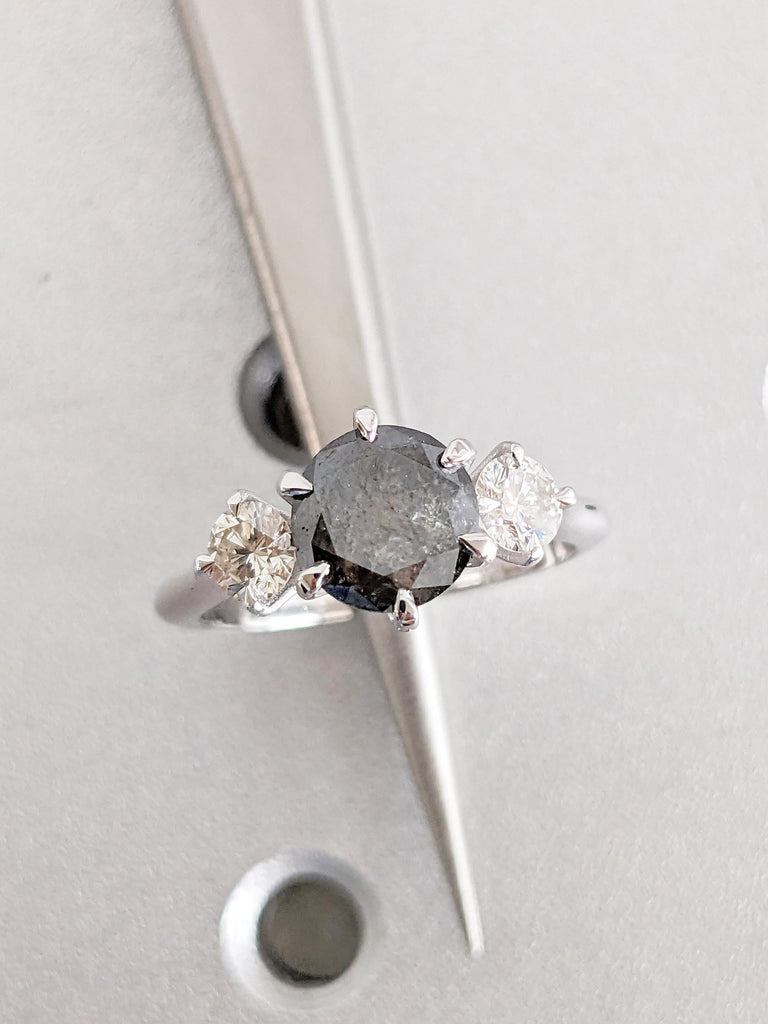 Unique 14k White Gold Salt and Pepper Diamond Engagement Ring