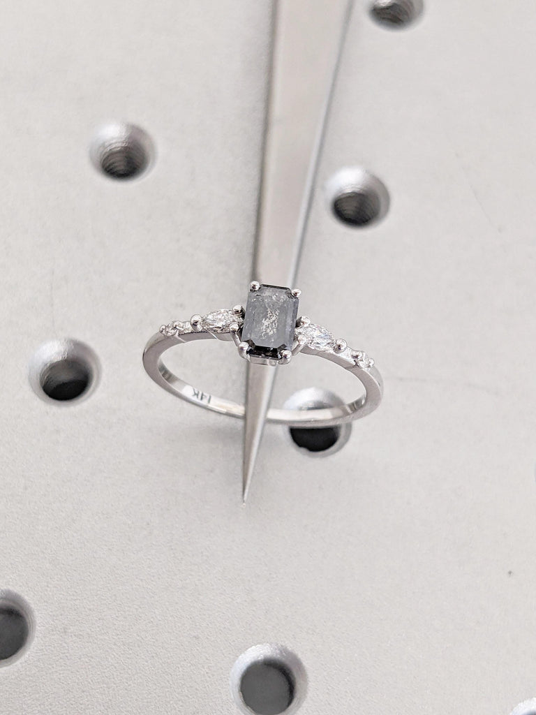 0.5-2.25ct Salt and Pepper Diamond Ring, Vintage 14k White Gold