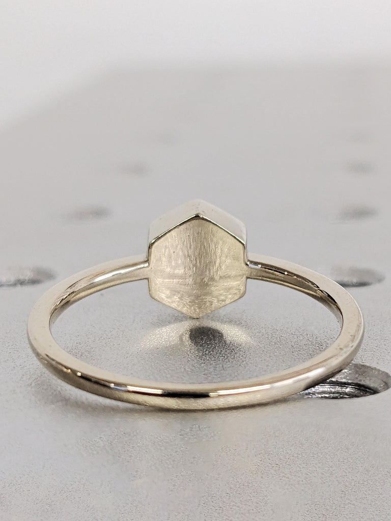 Green Taurus Emerald Engagement Ring, Round Diamond Octagonal Bezel Band, 14K Solid White Gold Women's Ring