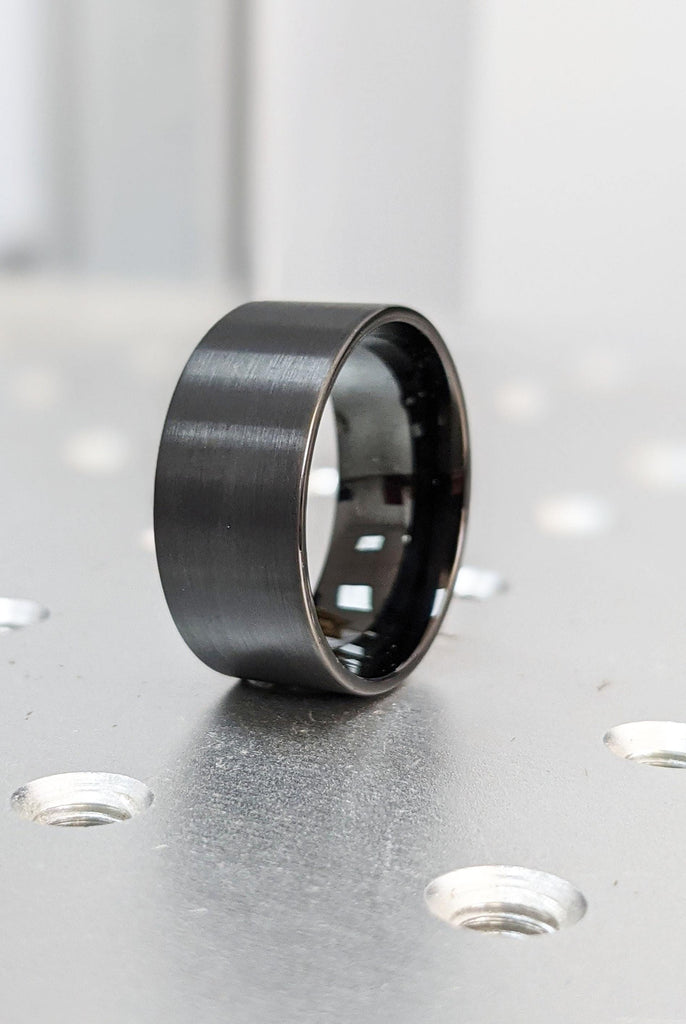 10mm Tungsten Carbide Ring, Black Flat Top Brushed Ring, Modern Men’s Wedding Ring, Custom Engagement Band