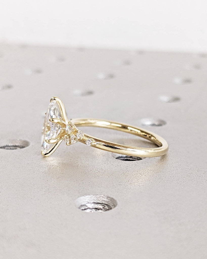 Marquise Lab Grown Cluster Ring | IGI Certified Lab Diamond | Diamond, Lab Diamond or Moissanite Snowdrift Cluster | 14K Yellow Gold