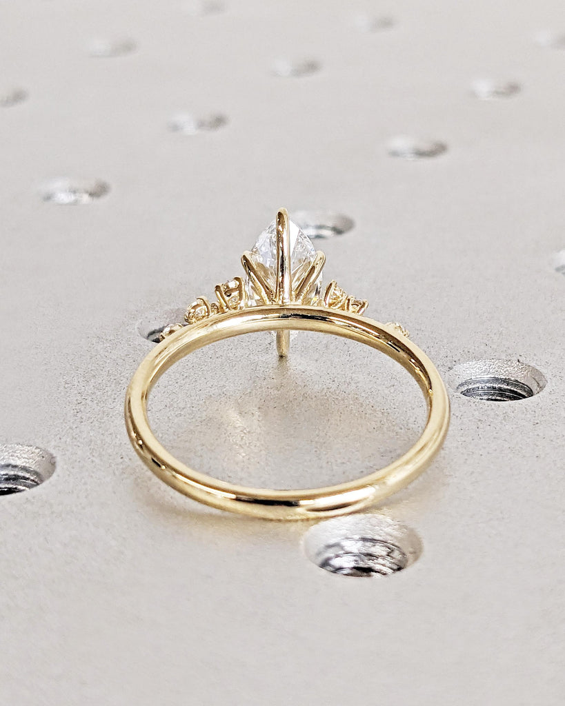 Marquise Diamond Engagement Ring / Marquise Lab Grown Diamond Ring / Unique Proposal Ring / Snowdrift Diamond Cluster Promise Ring 14K Gold