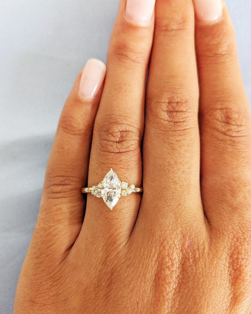 Marquise Diamond Engagement Ring / Marquise Lab Grown Diamond Ring / Unique Proposal Ring / Snowdrift Diamond Cluster Promise Ring 14K Gold