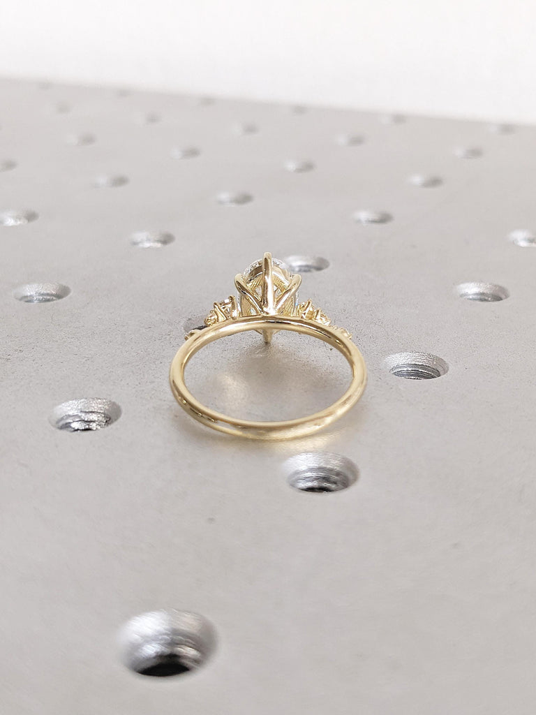 14k Yellow Gold Moissanite Ring, Oval Engagement Ring, Diamond Cluster Ring, Big Statement Ring