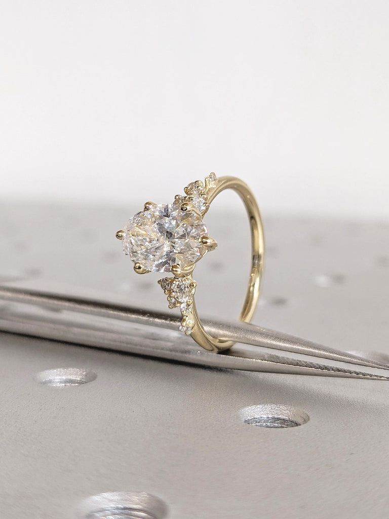 Oval Cut Moissanite Engagement Ring, Dainty 14k Solid Gold Ring, Unique 6 Prong Snowdrift Diamond Cluster Promise Ring, Bridal Gift for Her