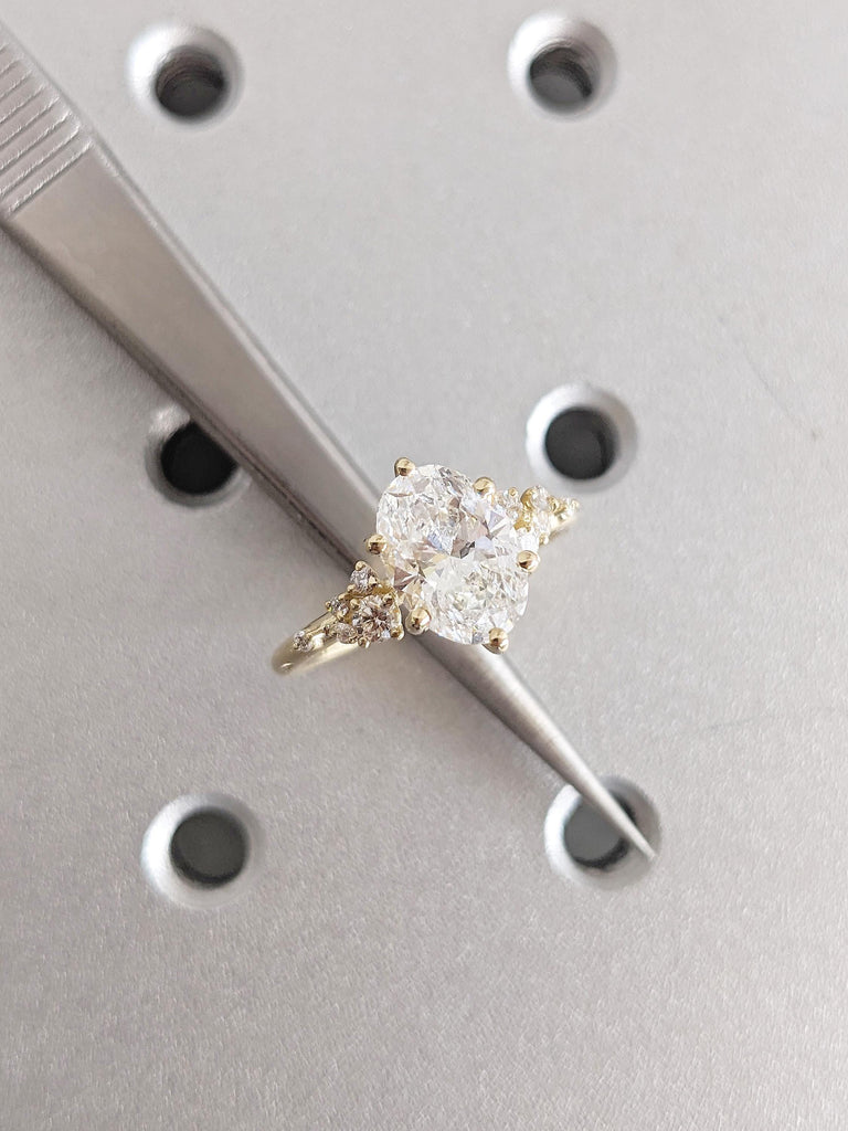 Oval Cut Moissanite Engagement Ring, Dainty 14k Solid Gold Ring, Unique 6 Prong Snowdrift Diamond Cluster Promise Ring, Bridal Gift for Her