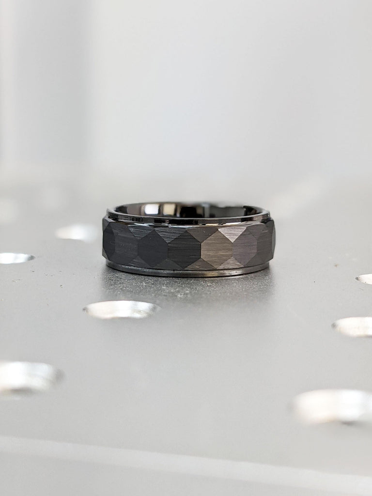 7mm Black Hammered Gold Tungsten Ring | Mens Tungsten Wedding Bands, Mens Ring