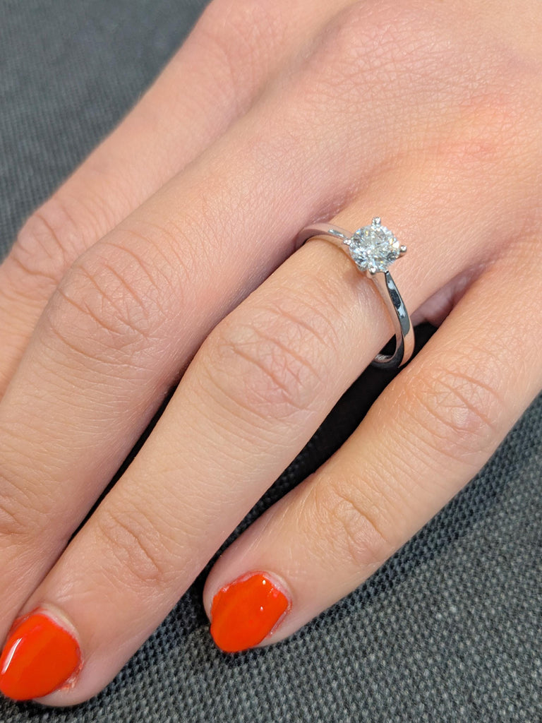 14K Solid White Lab Diamond Wedding Band, Solitaire Lab Grown Diamond Engagement Ring, Modern Bridal Ring, Stackable Everyday Jewelry