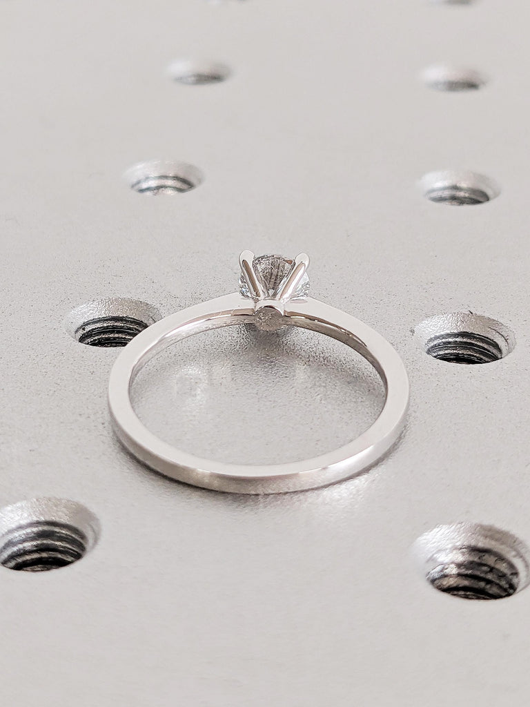 14K Solid White Moissanite Wedding Band, Solitaire Round Cut Moissanite Engagement Ring, Modern Bridal Ring, Stackable Everyday Jewelry