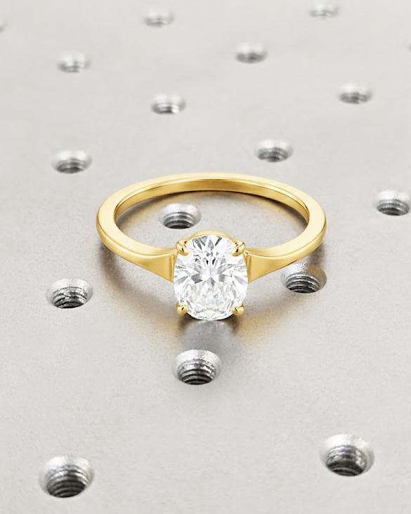 Oval Engagement Ring in 14k Yellow Gold | 0.5ct Oval Moissanite Solitaire Ring | Tapered Shank Wedding Ring | Modern Promise Ring for Women