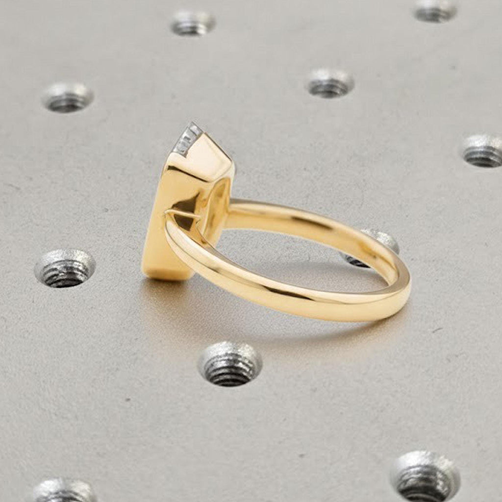 2ct Elongated Hexagon Lab Diamond Engagement Ring | 14k Yellow Gold Promise Ring for Women | Unique Half Bezel set Solitaire Diamond Ring image #4