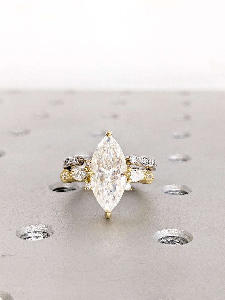 Marquise Moissanite Bridal Set: 14K Gold Diamond Engagement Ring