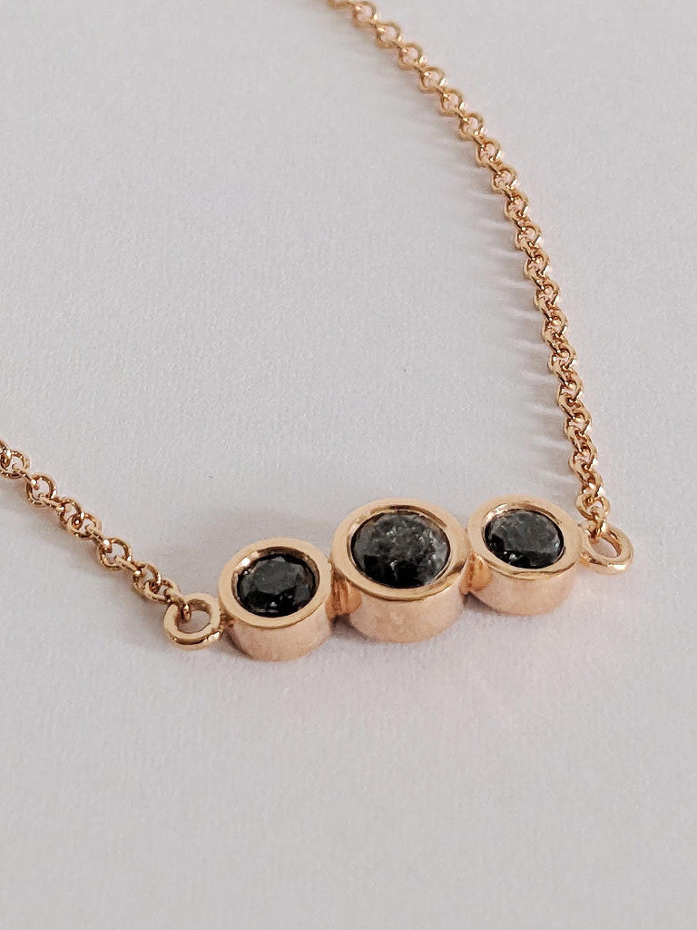 Rose Gold Salt and Pepper Bracelet, Black Round Cut Diamond Bezel Wrist Chain, Galaxy Inspired Jewelry