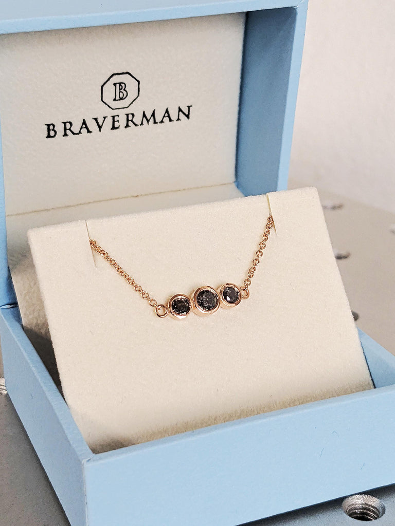 Salt and Pepper Diamond Bracelet, 14K Solid Rose Gold Delicate Bezel Diamond Chain, Minimalist Wrist Bracelet, Women's Everyday Jewelry