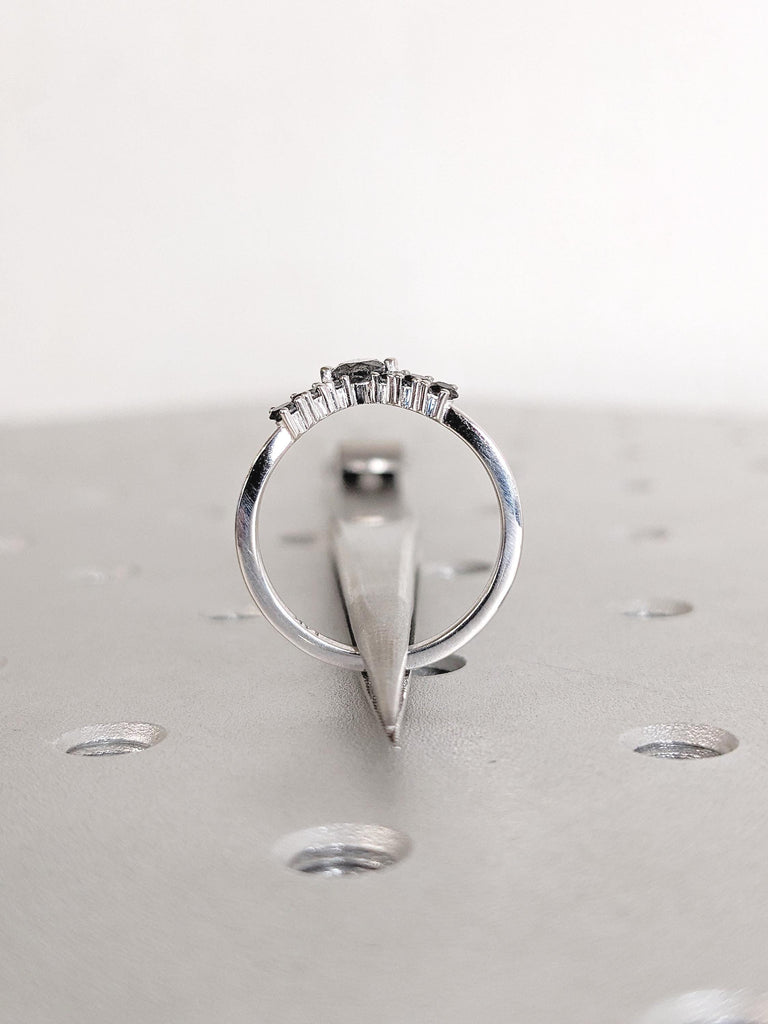 Diamond Wedding Band, Dainty 14k White Gold Band, V Shaped Ring, Stackable Ring, Chevron Ring