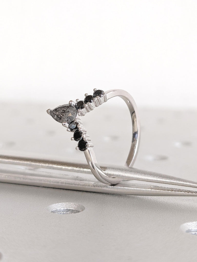 Diamond Wedding Band, Dainty 14k White Gold Band, V Shaped Ring, Stackable Ring, Chevron Ring