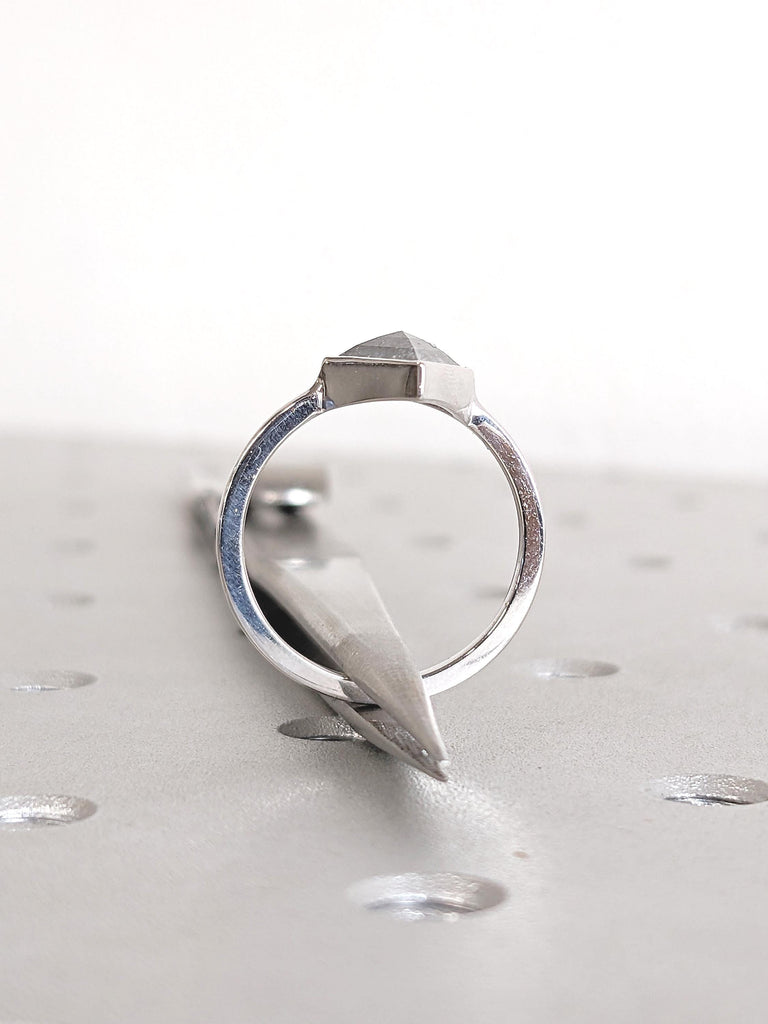 Kite Cut Salt and Pepper Diamond Ring, Bezel Engagement Ring, 14k White Gold Ring, Solitaire Ring, Big Statement Ring, Promise Ring for Her