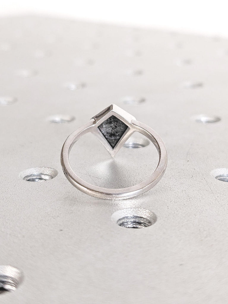 Kite Cut Salt and Pepper Diamond Ring, Bezel Engagement Ring, 14k White Gold Ring, Solitaire Ring, Big Statement Ring, Promise Ring for Her