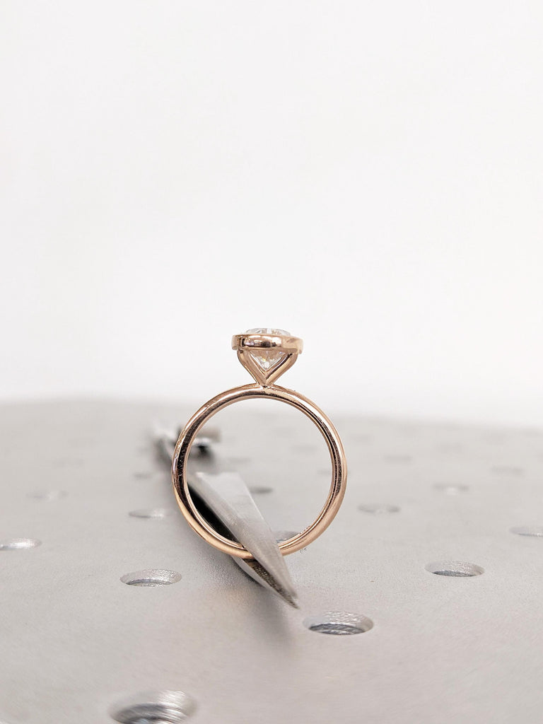 14K Solid Gold Oval Bezel Set Solitaire Moissanite Engagement Ring, Unique Rose Gold Moissanite Ring, Women's Statement Ring, Bridal Jewelry