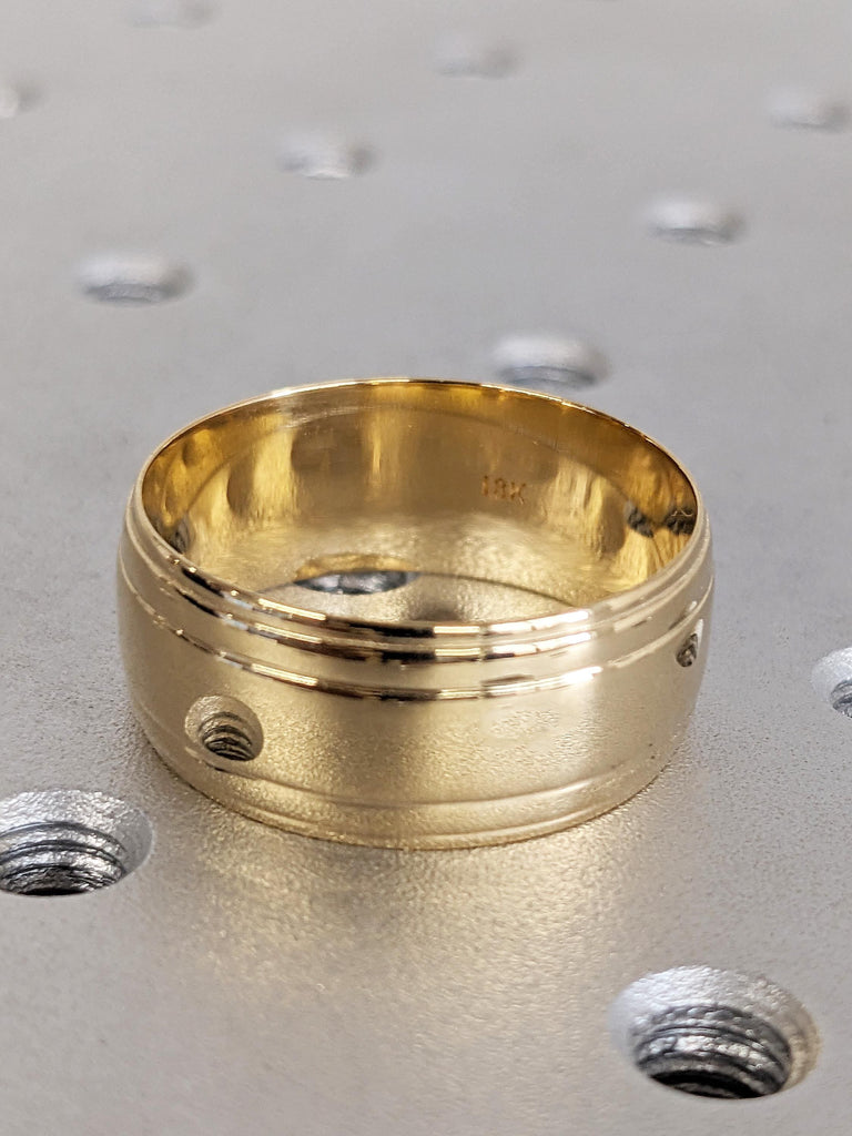 Classic Gold Men’s Engagement Ring, Layered Line Design Wedding Band, 10mm Custom Gold Ring, Everyday Jewelry