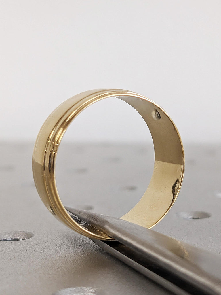18K Solid Yellow Gold Wedding Band, Classic Layered Line Men's Engagement Ring, Plain 10mm Ring, Custom Gold Band, Wedding Anniversary Gift