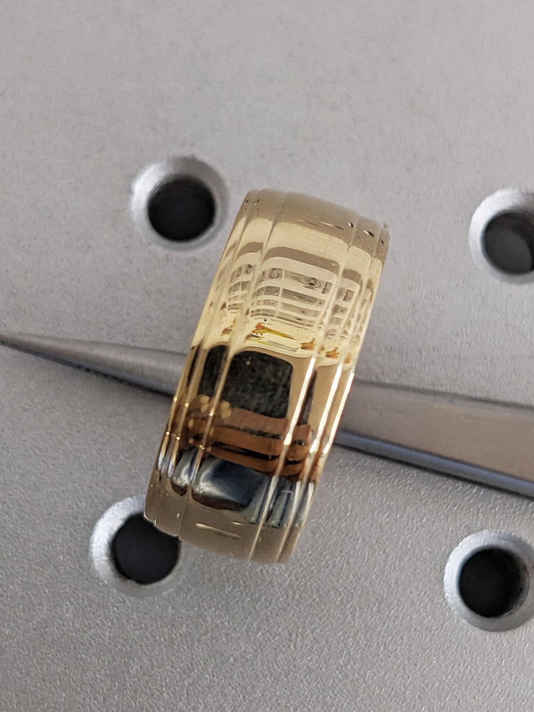 Classic Gold Men’s Engagement Ring, Layered Line Design Wedding Band, 10mm Custom Gold Ring, Everyday Jewelry