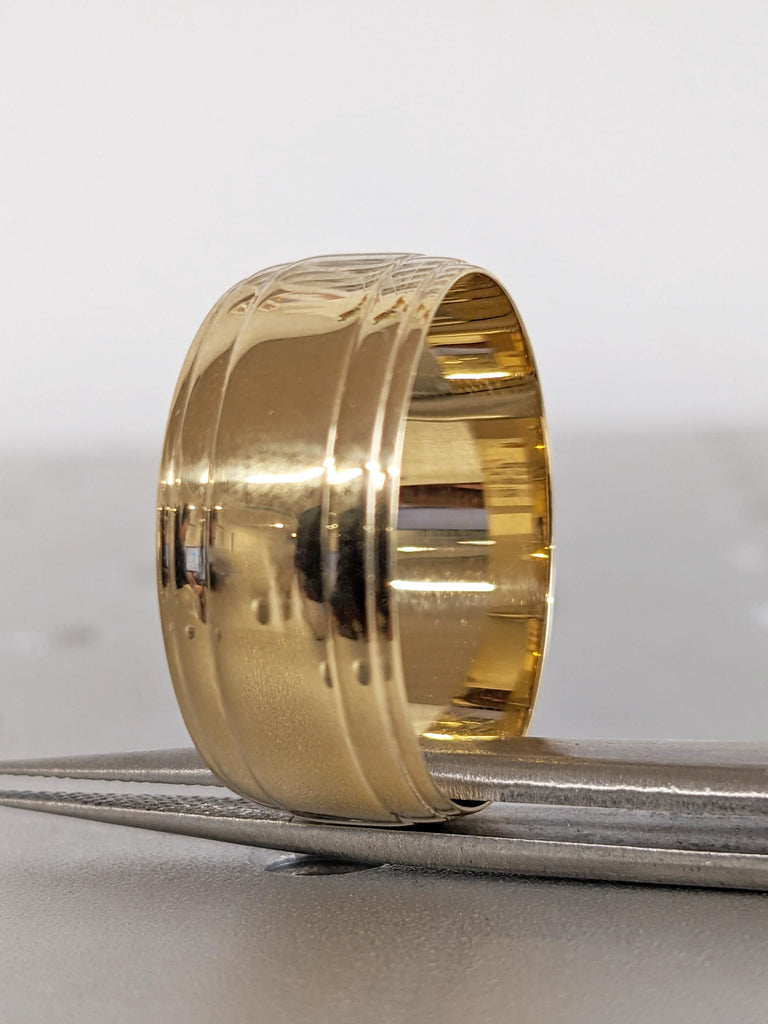 18K Solid Yellow Gold Wedding Band, Classic Layered Line Men's Engagement Ring, Plain 10mm Ring, Custom Gold Band, Wedding Anniversary Gift