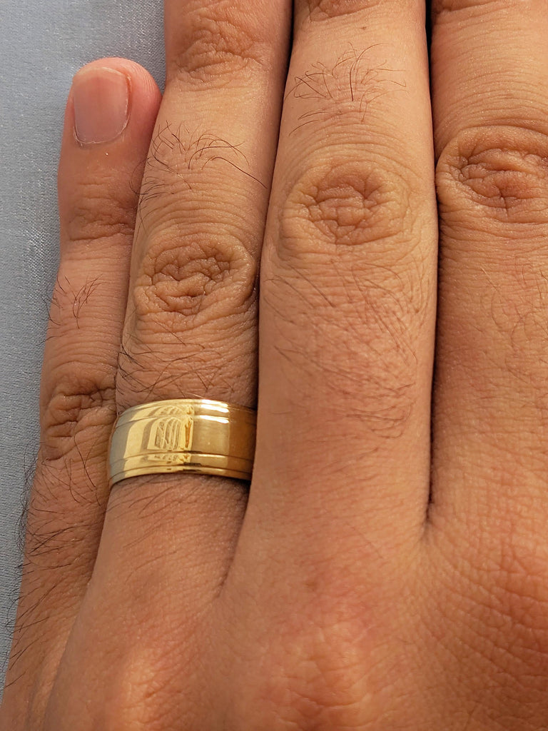 18K Solid Yellow Gold Wedding Band, Classic Layered Line Men's Engagement Ring, Plain 10mm Ring, Custom Gold Band, Wedding Anniversary Gift