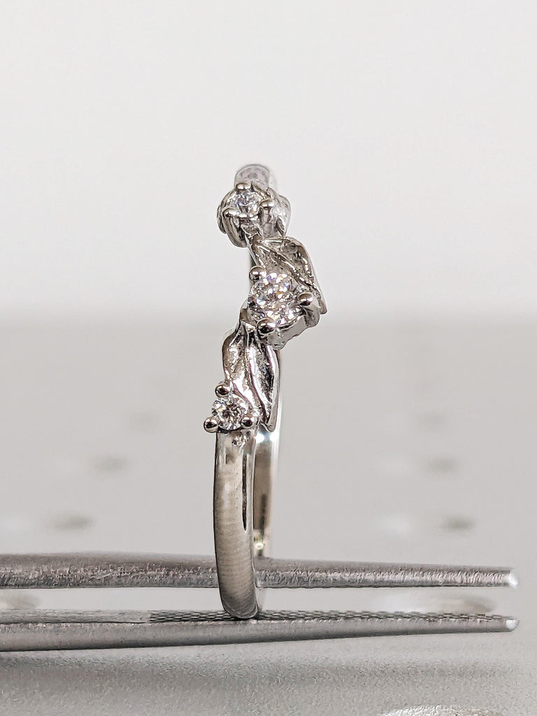 Nature Diamond Matching Ring, Platinum Leaf Wedding Band, Round Diamond Curved Vine Leaf Band, Unique Bridal Engagement Stacking Ring