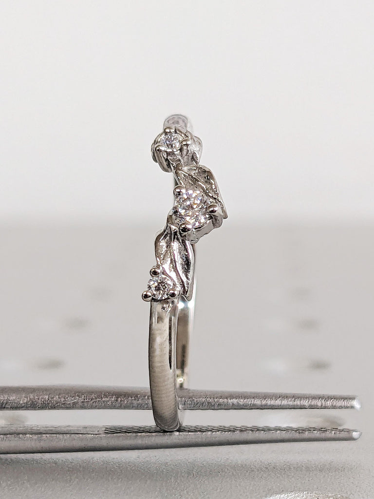 Diamond Vine Leaf Band, Platinum Nature Inspired Ring, Chevron Leaf Wedding Band, Handmade Women's Jewelry