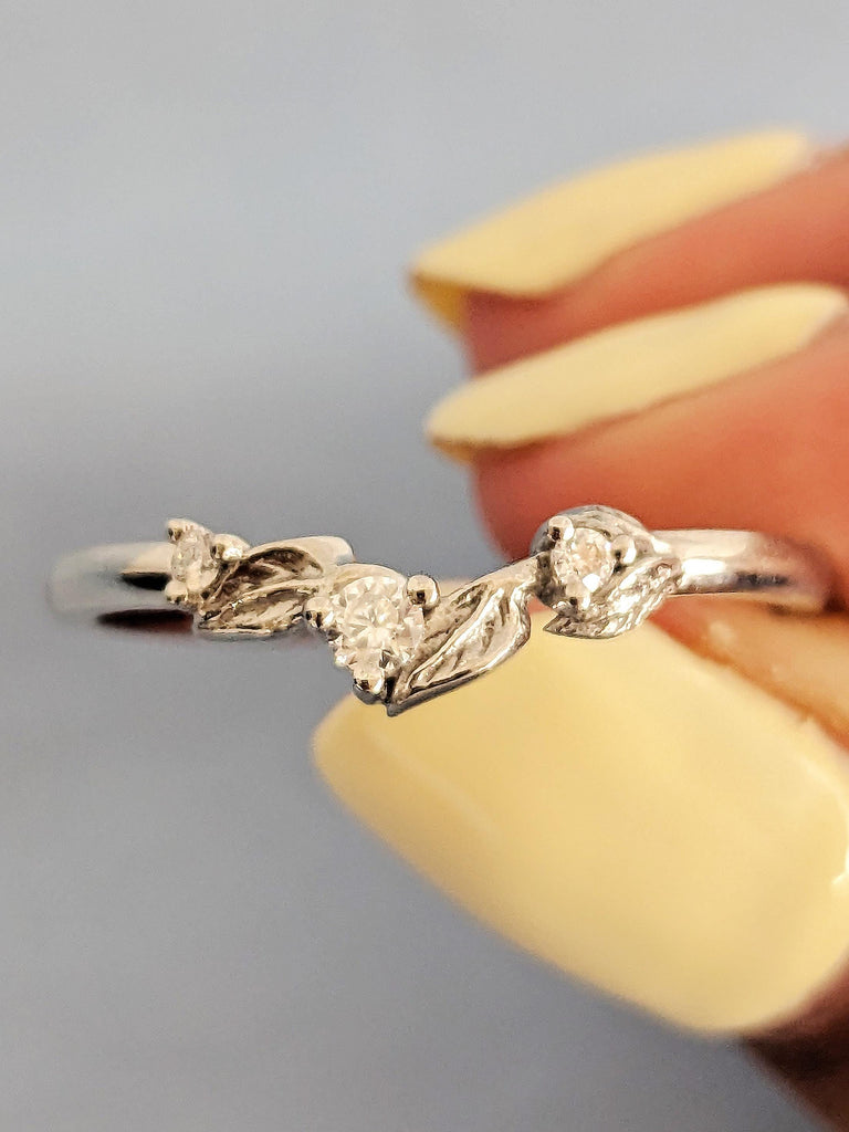 Diamond Vine Leaf Band, Platinum Nature Inspired Ring, Chevron Leaf Wedding Band, Handmade Women's Jewelry