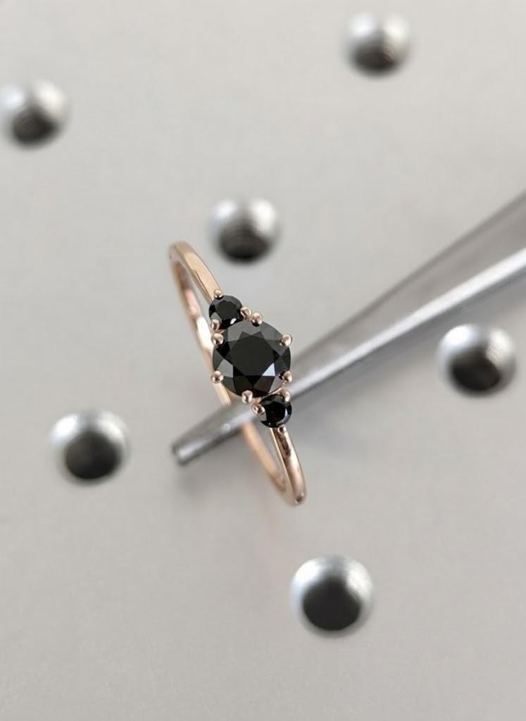 Round Cut Natural Black Diamond Ring