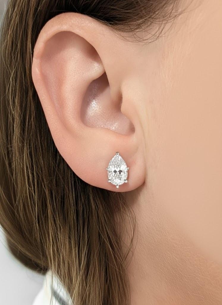 1.5 Carat Certified Man Made Diamonds | Bridal Stud Earrings | Woman Earrings | Teardrop Diamond Earrings for Her | 14k White Gold Stud Earrings