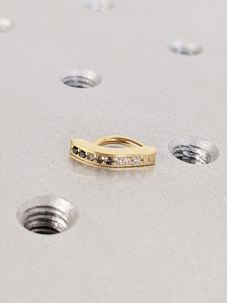 Round Ombre Diamond Helix Piercing, 18K Gold hinged hoop earrings, Curved Ombre Diamond Clicker Huggie earrings, Bridal Engagement Jewelry