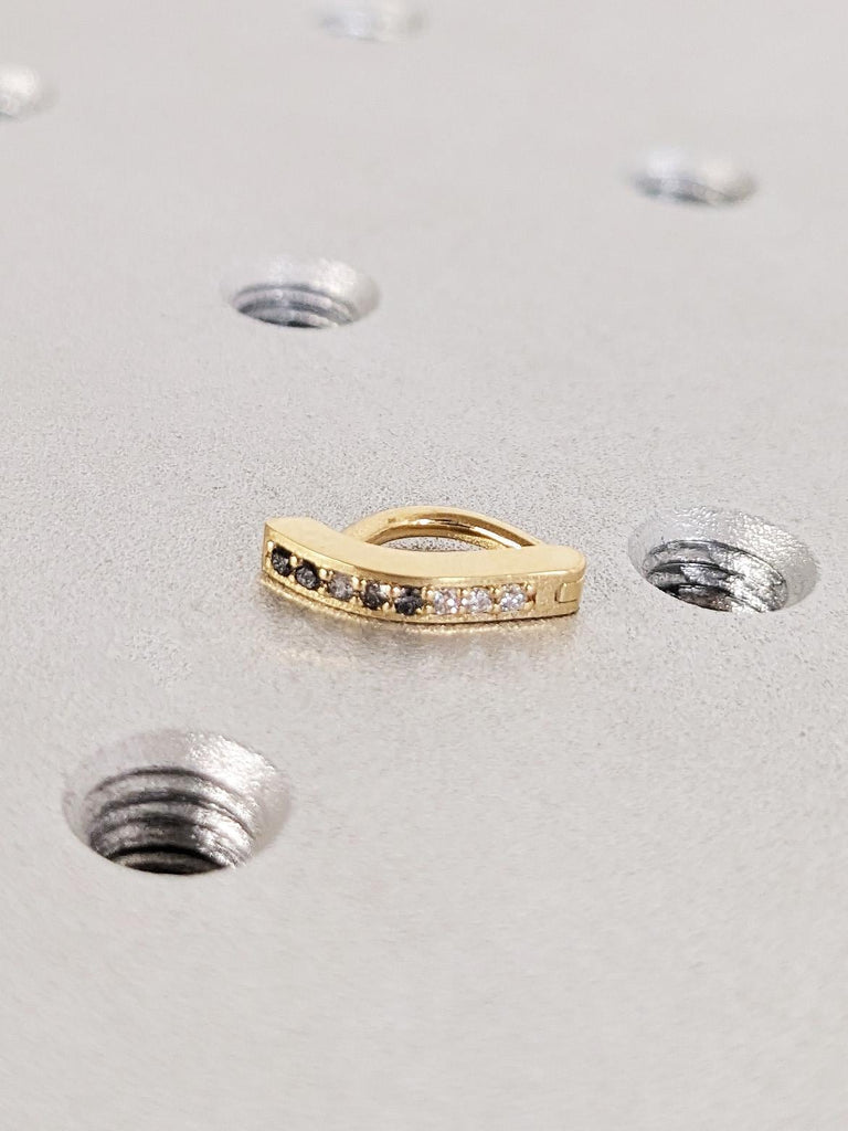 18K Gold Helix Earring, Ombre Diamond Curved Clicker Huggie Earring, Body Piercing, Women's Jewelry