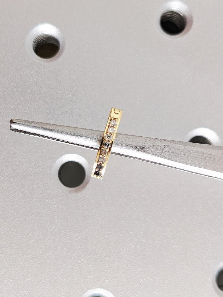 18K Gold Naval Ring, Ombre Curved Diamond Belly Button Clicker, Body Piercing, Women's Jewelry