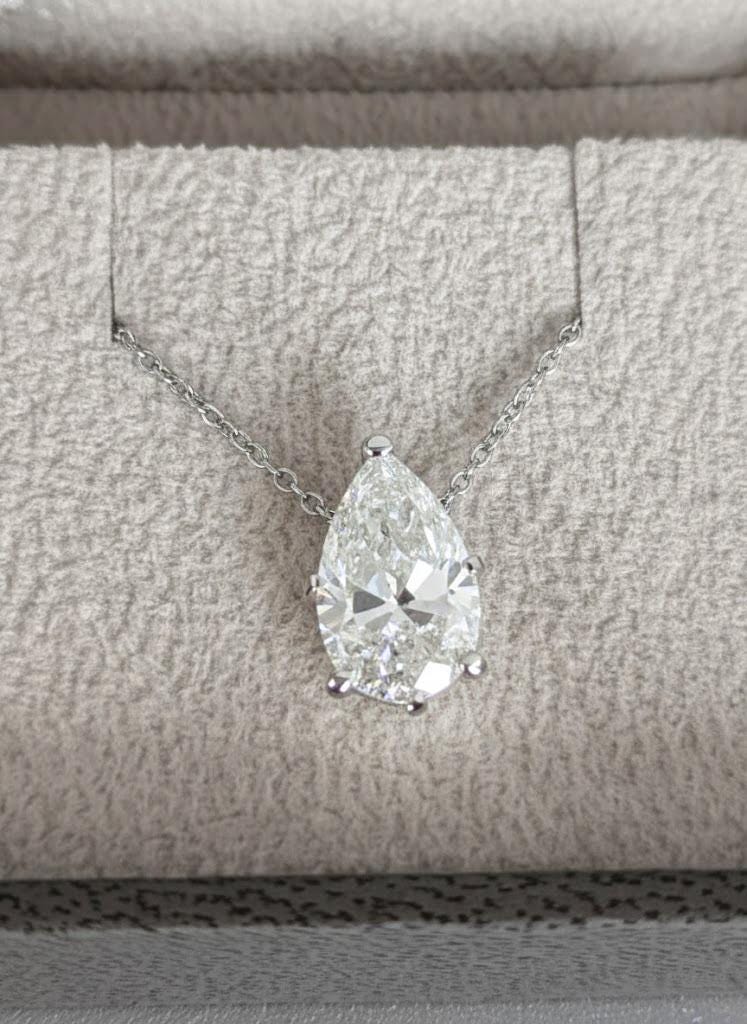 3.5 - 6ct VVS Moissanite White Gold Pendant Necklace | Teardrop Shape Simple Necklace | Solitaire Necklace | Gift for Her