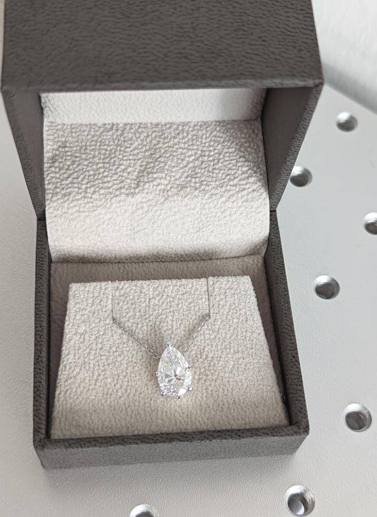 14k/18k White Gold Necklace: Certified Lab Created Diamond Solitaire Teardrop Pendant