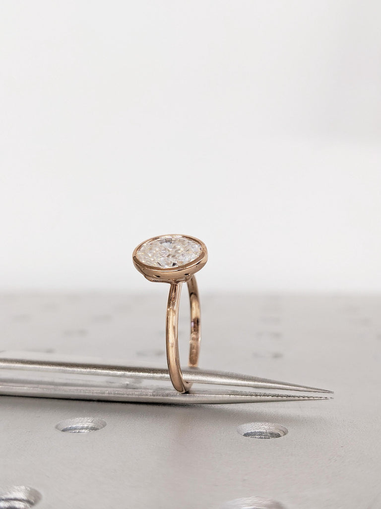 14K Rose Gold Oval Lab Grown Diamond Engagement Ring, Classic Solitaire Diamond Wedding Ring