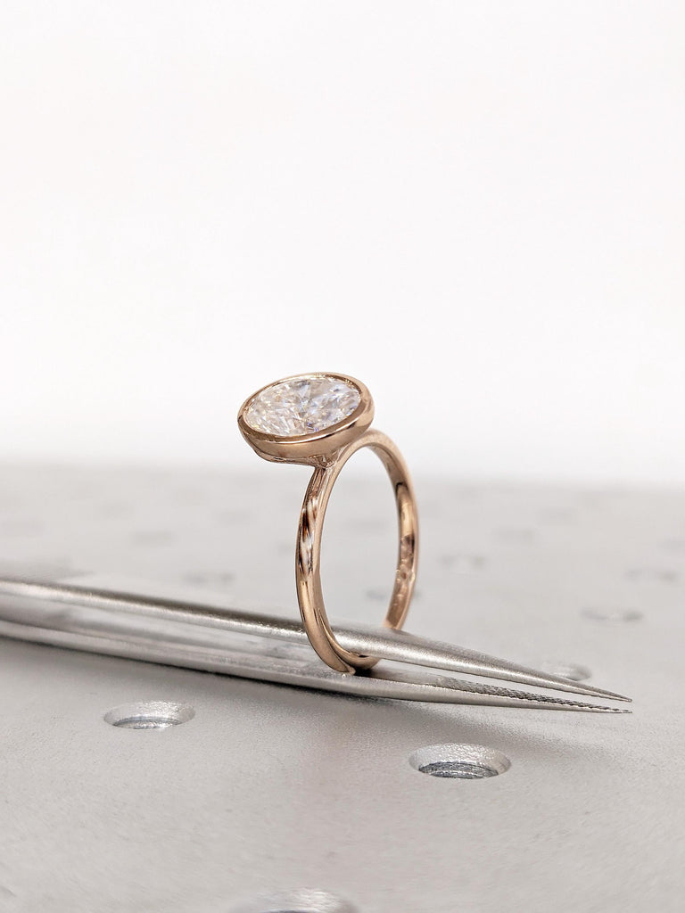 14K Rose Gold Oval Lab Grown Diamond Engagement Ring, Classic Solitaire Diamond Wedding Ring