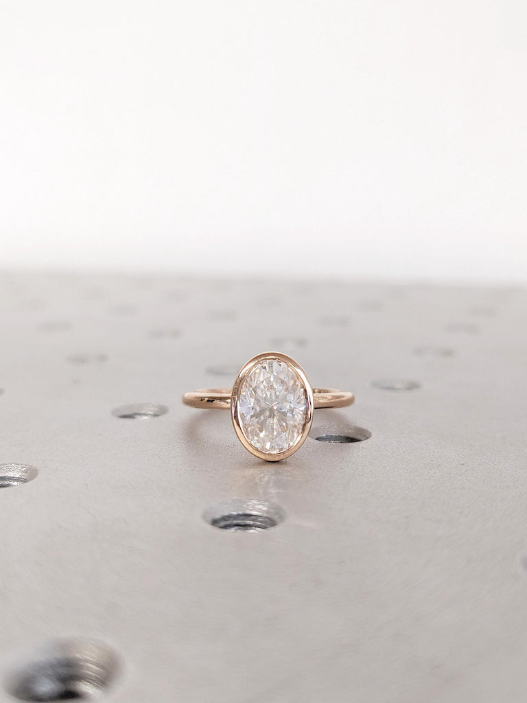 14K Rose Gold Oval Lab Grown Diamond Engagement Ring, Classic Solitaire Diamond Wedding Ring