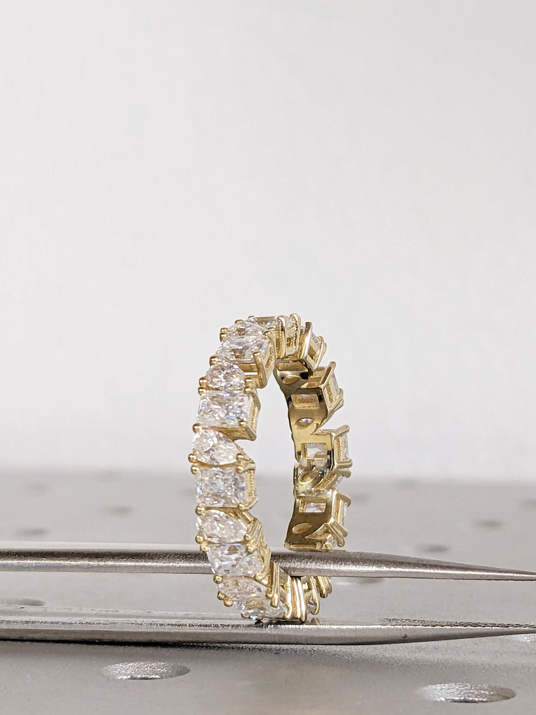 14K Yellow Gold Pear and Radiant Cut Diamond Ring, Matching Ring, Stacking Ring, Women's Wedding Band