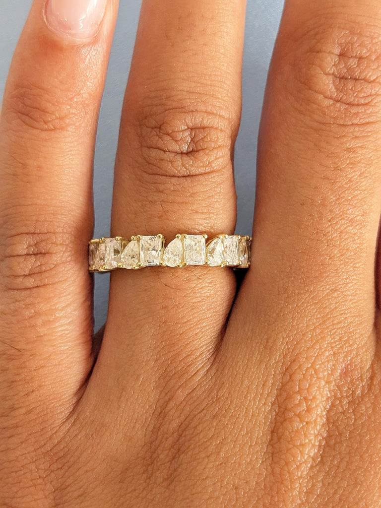 14K Yellow Gold Wedding Band, Pear and Radiant Cut Matching Ring, Women's Stacking Ring, Promise Ring, Diamond Wedding Ring Gift For Her