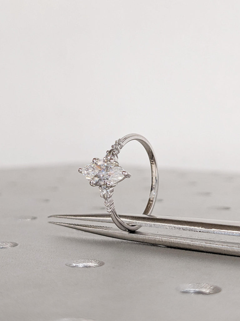Marquise Cut Moissanite Engagement Ring, 14K White Gold, Diamond Cluster 6 Prongs Wedding Ring, Promise Ring, Bridal Gold Ring Fine Jewelry