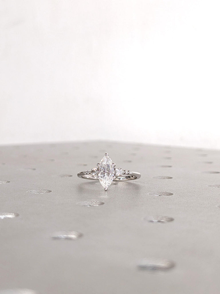 Marquise Cut Moissanite Engagement Ring, 14K White Gold, Diamond Cluster 6 Prongs Wedding Ring, Promise Ring, Bridal Gold Ring Fine Jewelry